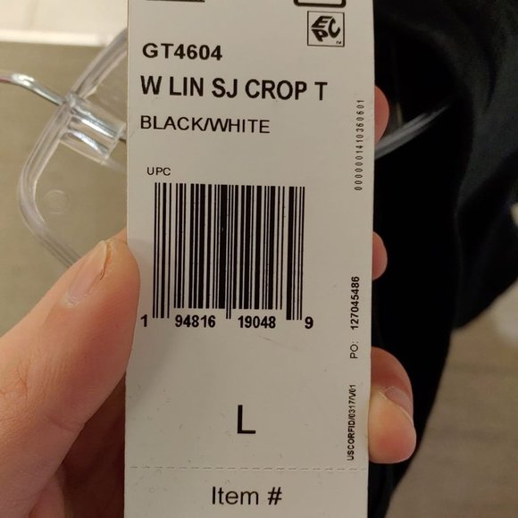 NWT Womens ADIDAS Black White Cropped W LIN SJ CROP T Casual Shirt - Picture 5 of 7